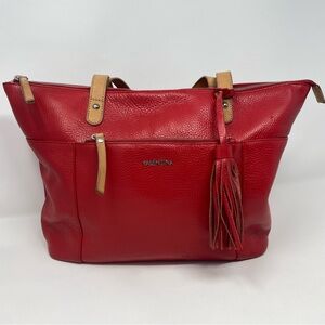 VTG Valentina Red Pebbled Leather Large Tote Bag Handbag Purse Italy Designer